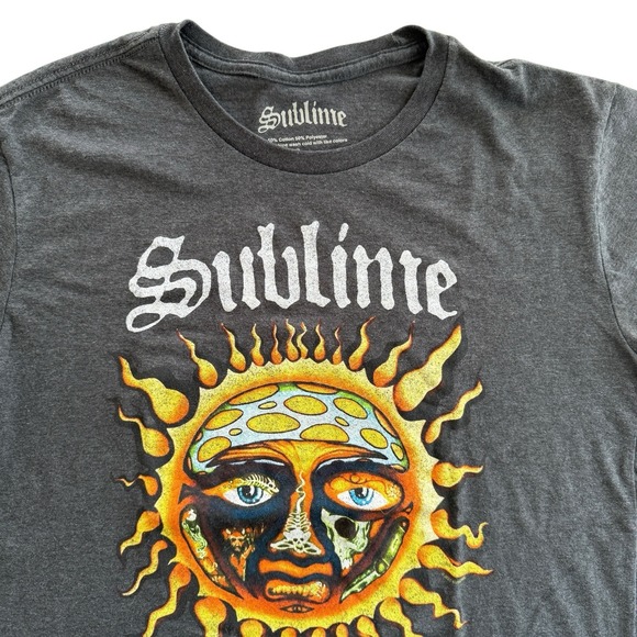 Sublime Sun Face Graphic T-Shirt Long Beach 90s Skater Tee Charcoal Gray Men's S - Picture 3 of 8